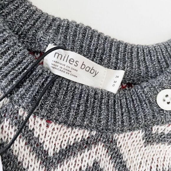Miles the Label Baby Sweater Grey Red Fair Isle Buttons Size 24 Months Toddler - Picture 5 of 7